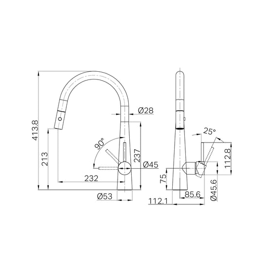 Dolce Pull Out Sink Mixer With Vegie Spray Function Gun Metal
