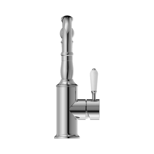 York Basin Mixer With White Porcelain Lever Chrome