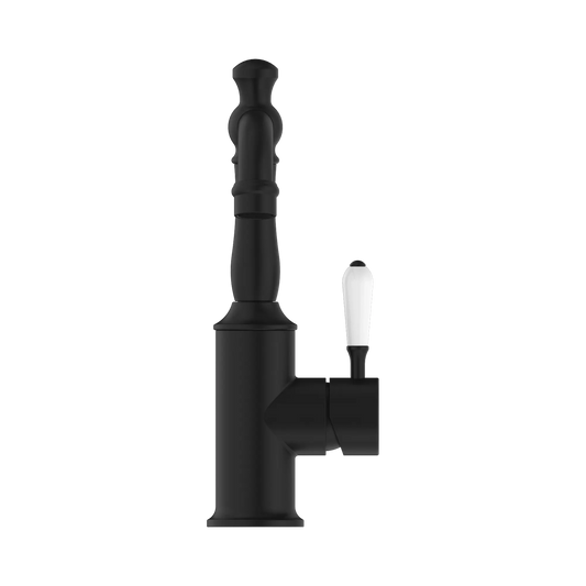 York Basin Mixer With White Porcelain Lever Matte Black