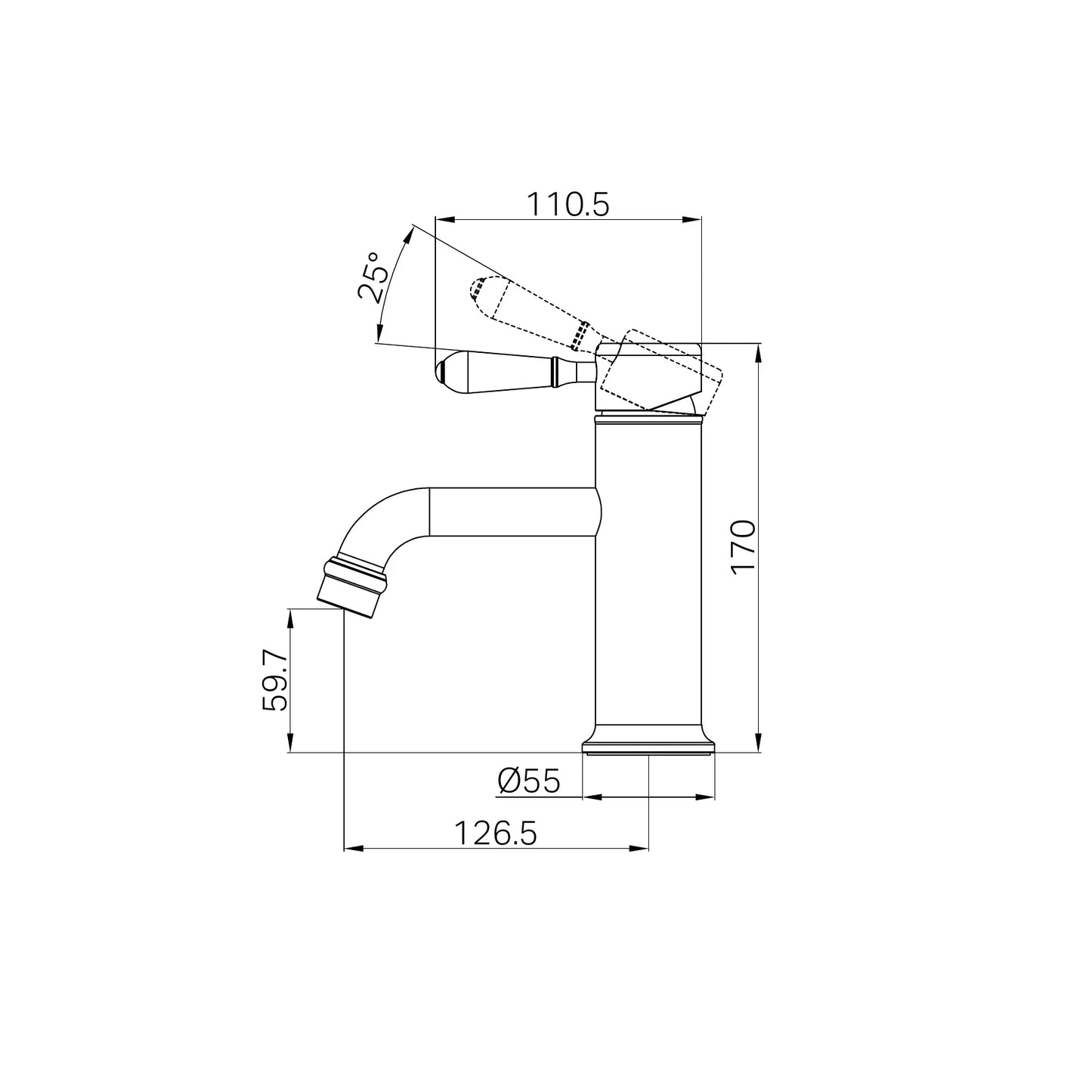York Straight Basin Mixer With Metal Lever Aged Brass