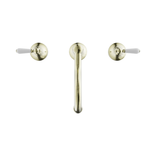 York Basin Set With White Porcelain Lever Aged Brass