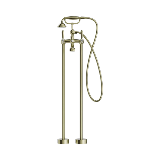 York Freestanding Bath Set With Metal Hand Shower Aged Brass