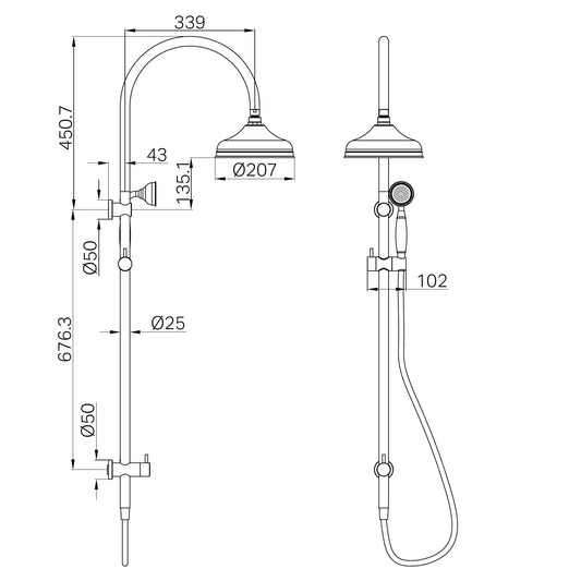 York Twin Shower With Metal Hand Shower Brushed Nickel