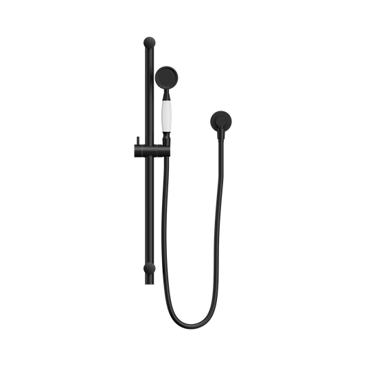 York Shower Rail With White Porcelain Hand Shower Matte Black