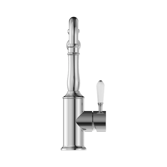 York Kitchen Mixer Hook Spout With White Porcelain Lever Chrome