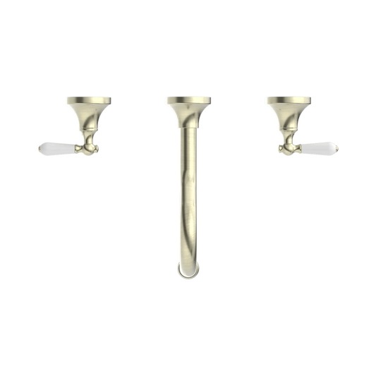 York Wall Basin Set With White Porcelain Lever Aged Brass