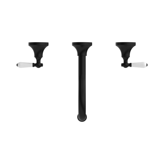 York Wall Basin Set With White Porcelain Lever Matte Black