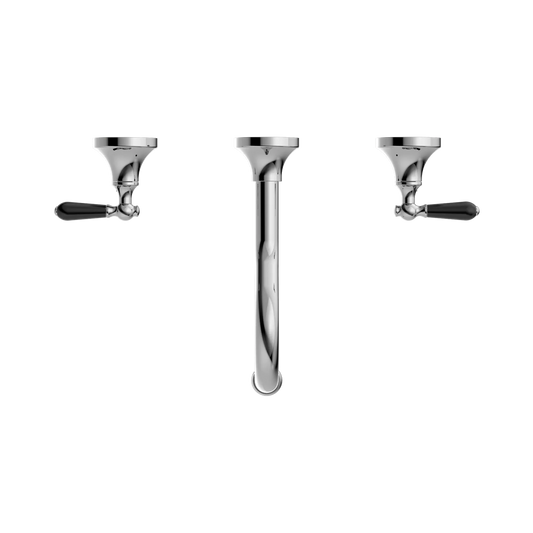 York Wall Basin Set With Black Porcelain Lever Chrome