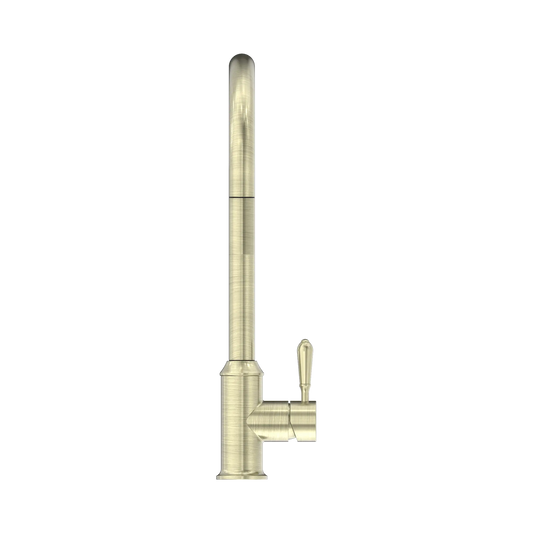 York Pull Out Sink Mixer With Vegie Spray Function With Metal Lever Aged Brass