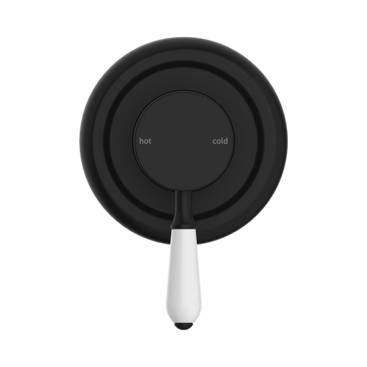 York Shower Mixer With White Porcelain Lever Matte Black