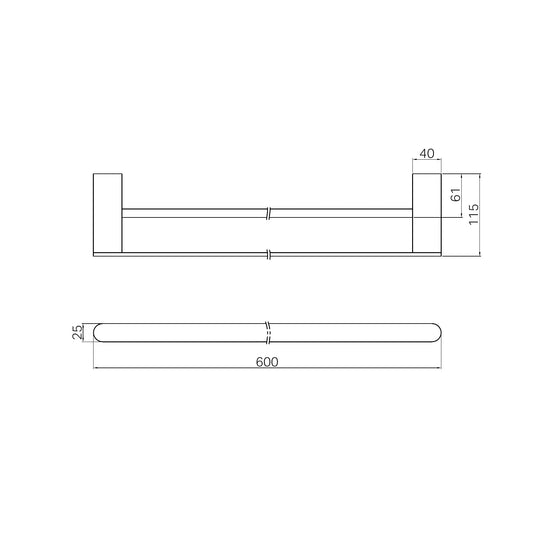 Bianca Double Towel Rail 600mm Brushed Nickel