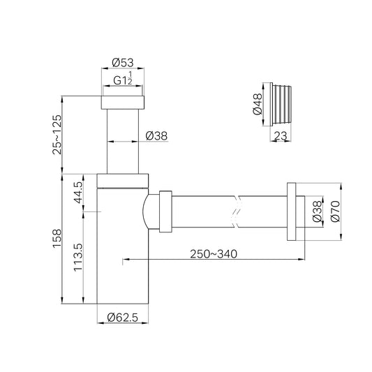 40mm Round Bottle Trap Chrome
