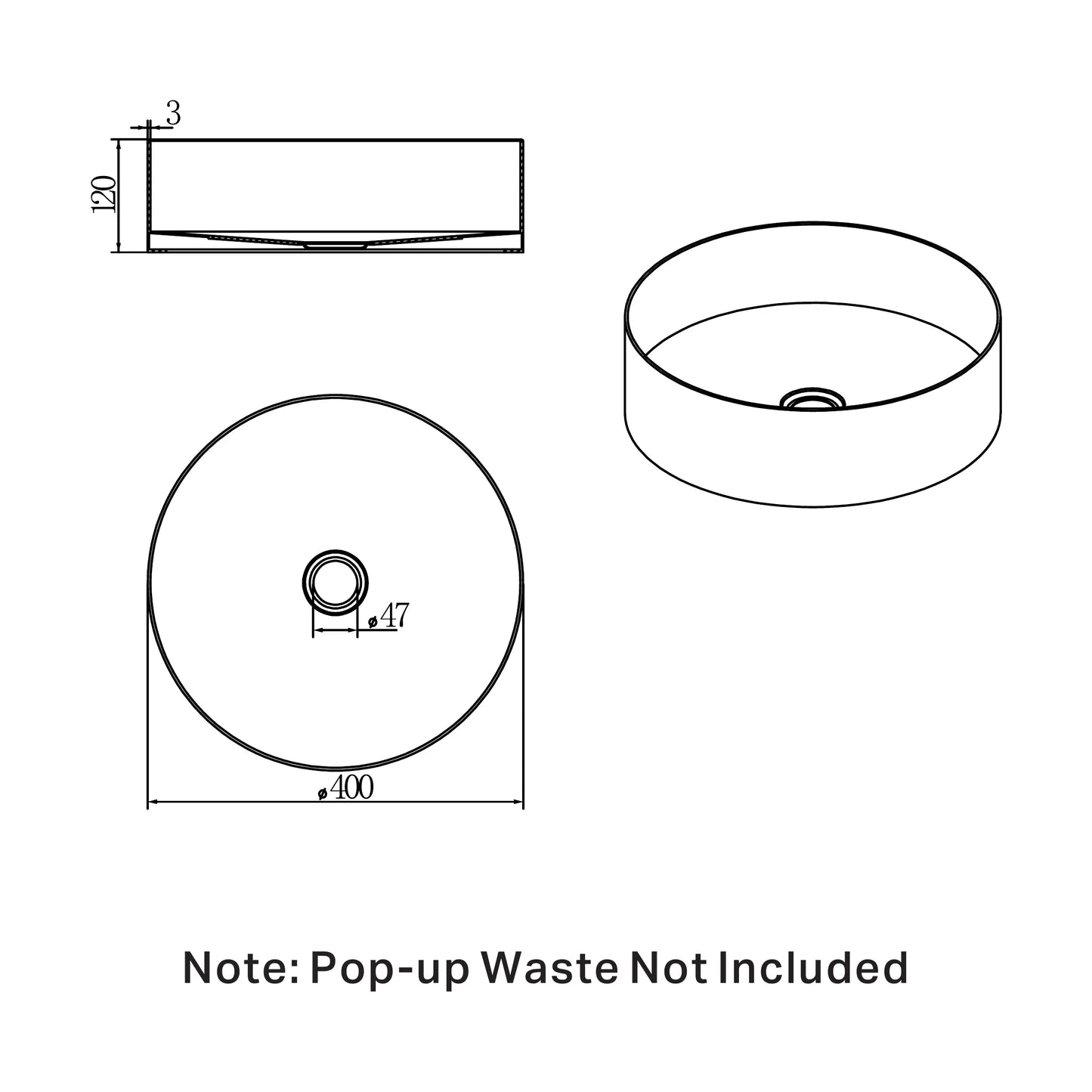 Opal Round 400mm Stainless Steel Basin Brushed Gold
