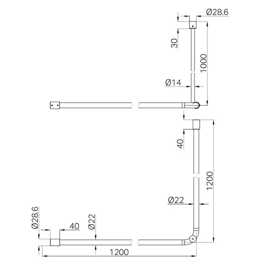 Mecca Care Curtain Rail 1200x1200mm 90 Degree Matte Black