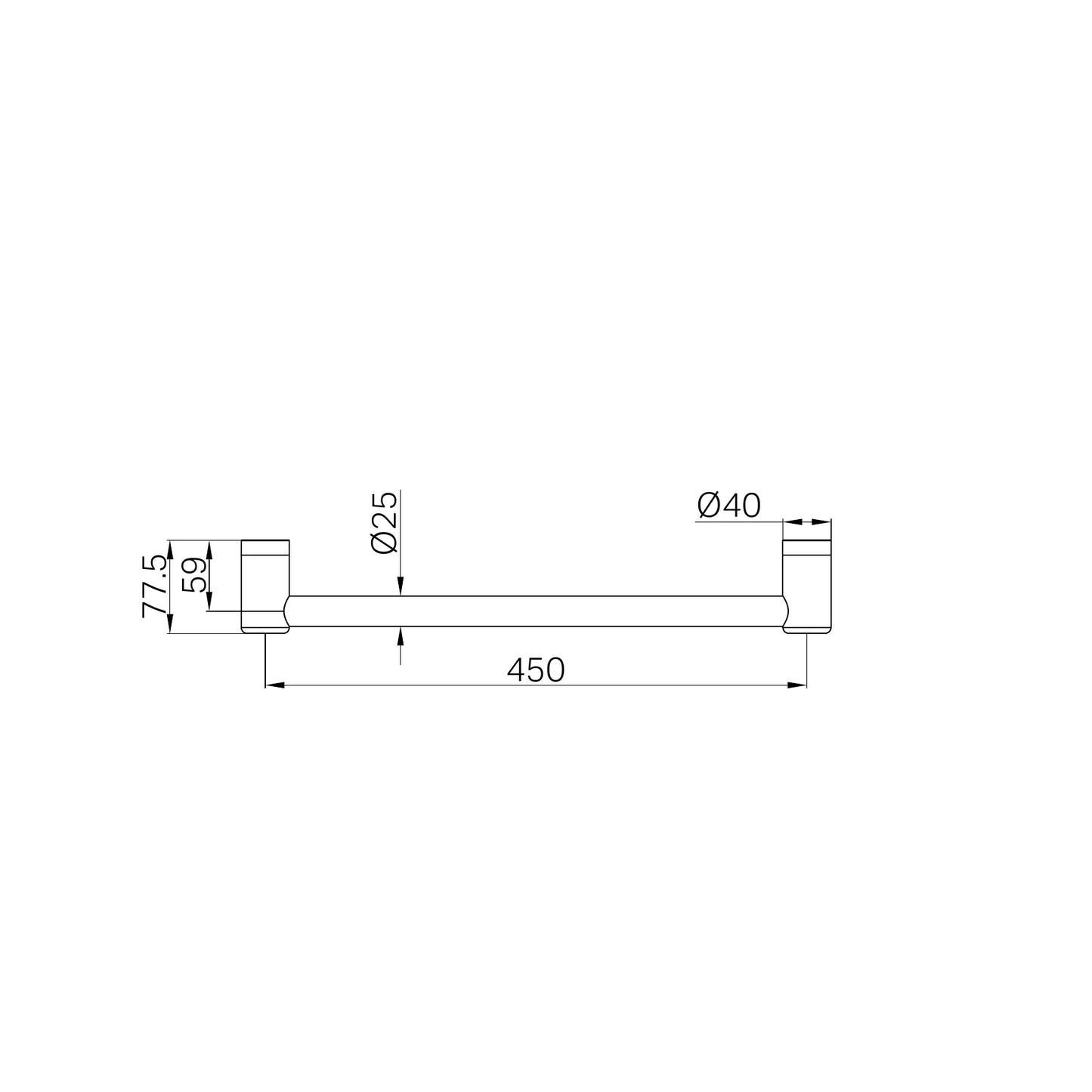 Mecca Care 25mm Grab Rail 450mm Brushed Gold