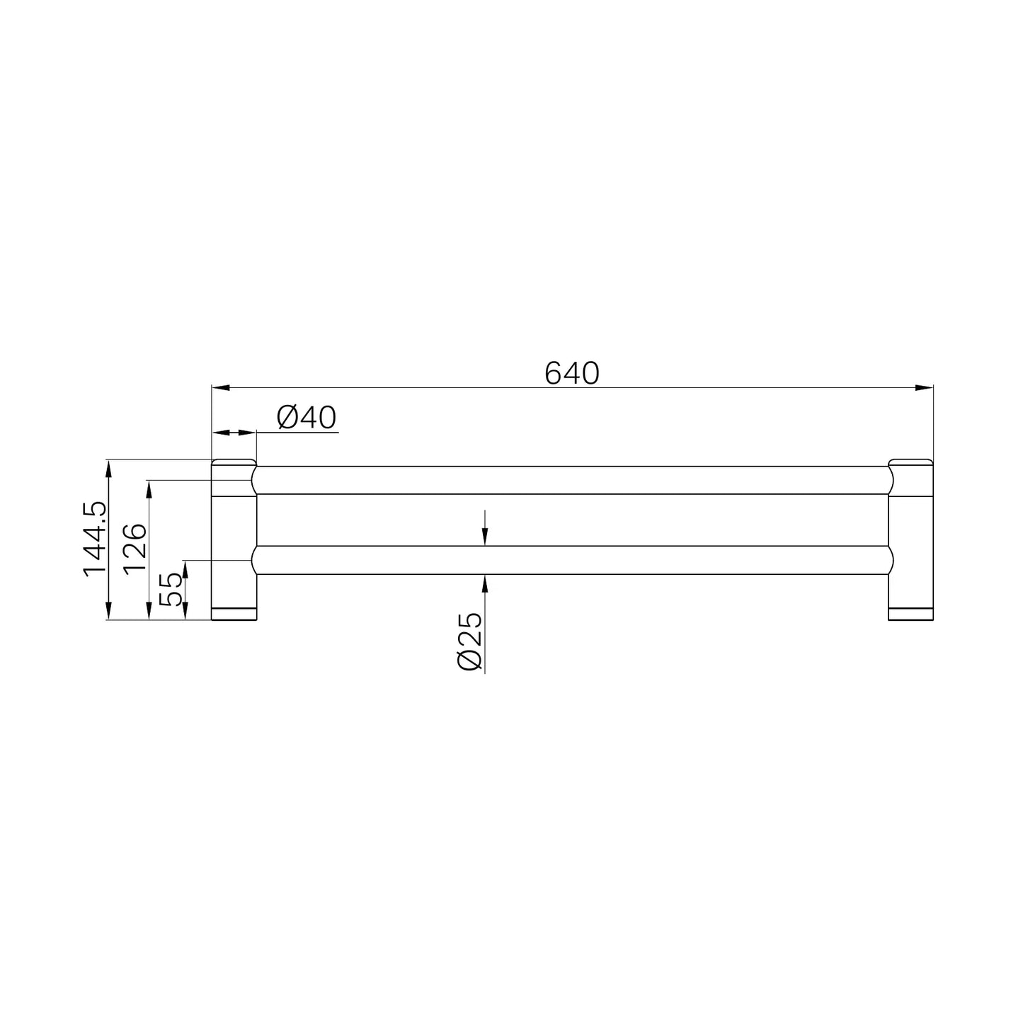 Mecca Care 25mm Double Towel Grab Rail 600mm Chrome