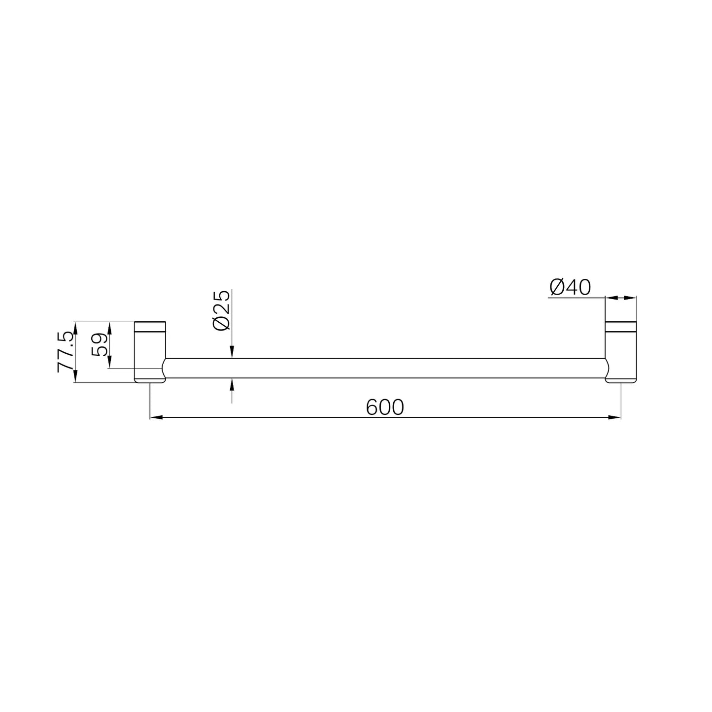 Mecca Care 25mm Grab Rail 600mm Brushed Gold