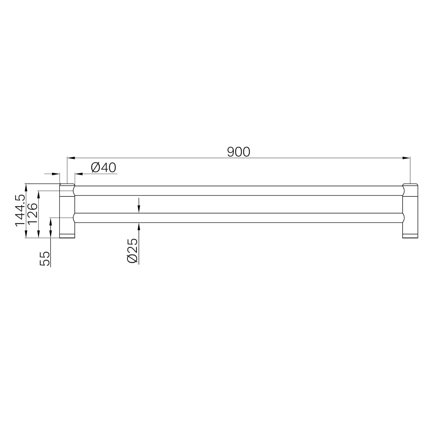 Mecca Care 25mm Double Towel Grab Rail 900mm Chrome