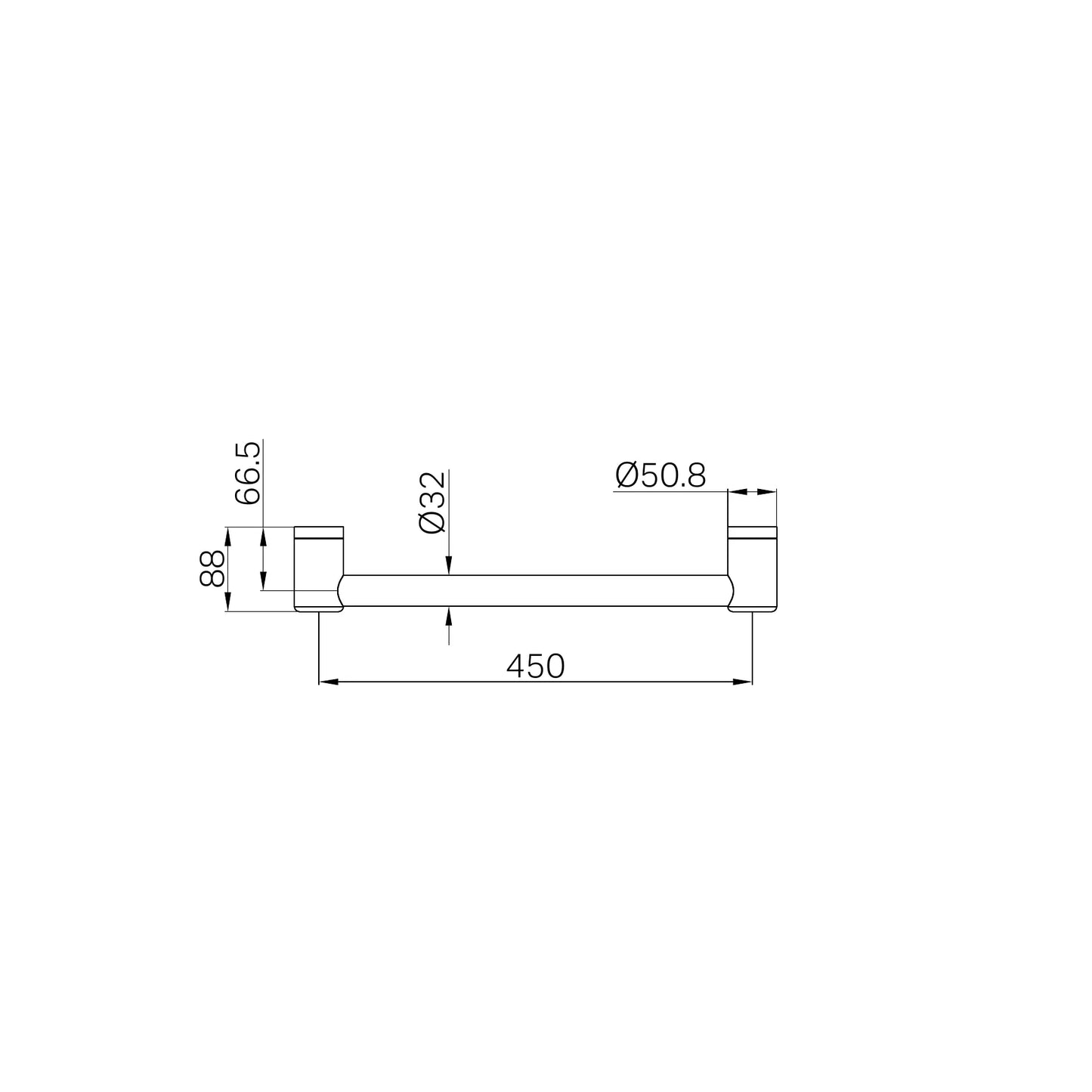 Mecca Care 32mm Grab Rail 450mm Matte Black