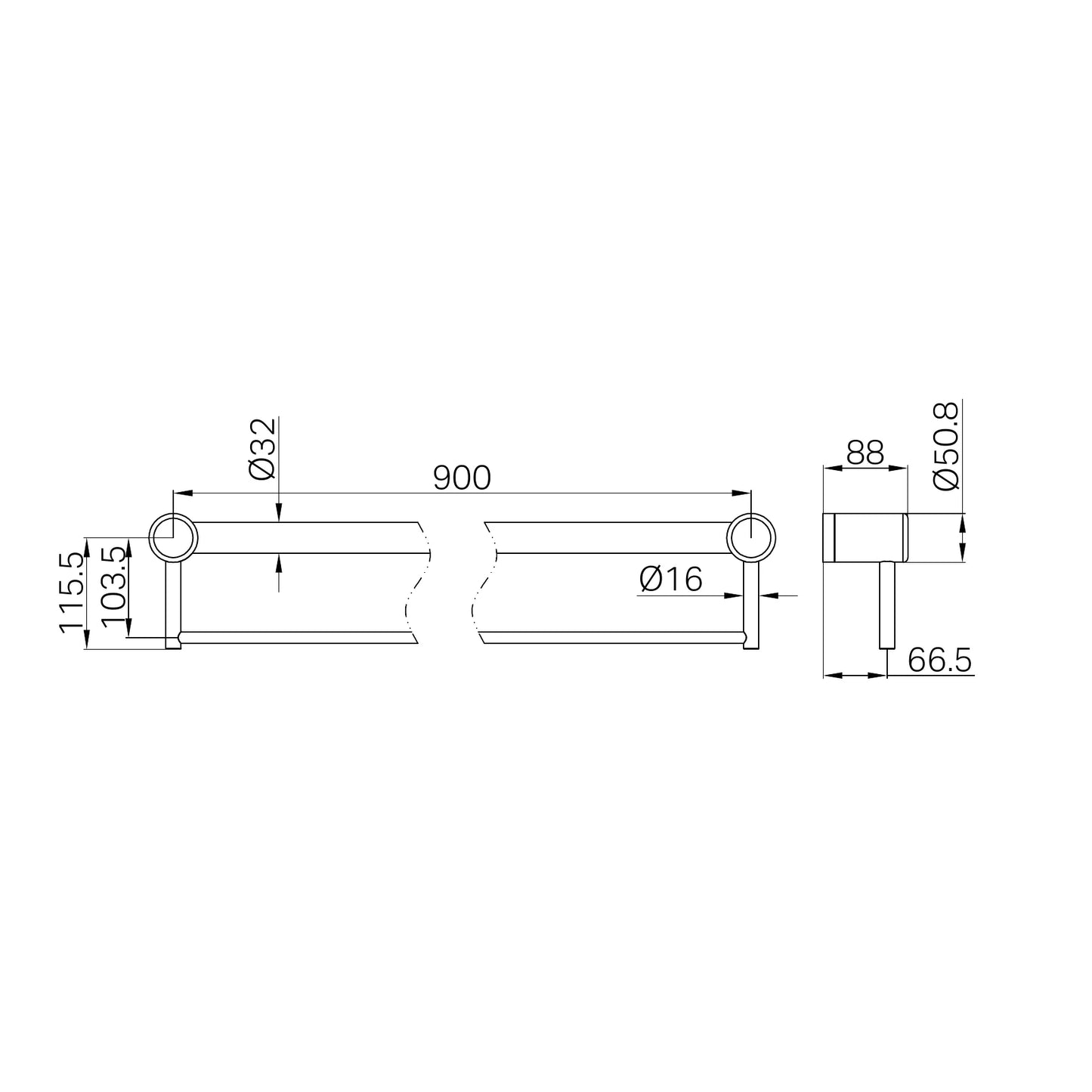 Mecca Care 32mm Grab Rail With Towel Holder 900mm Matte Black