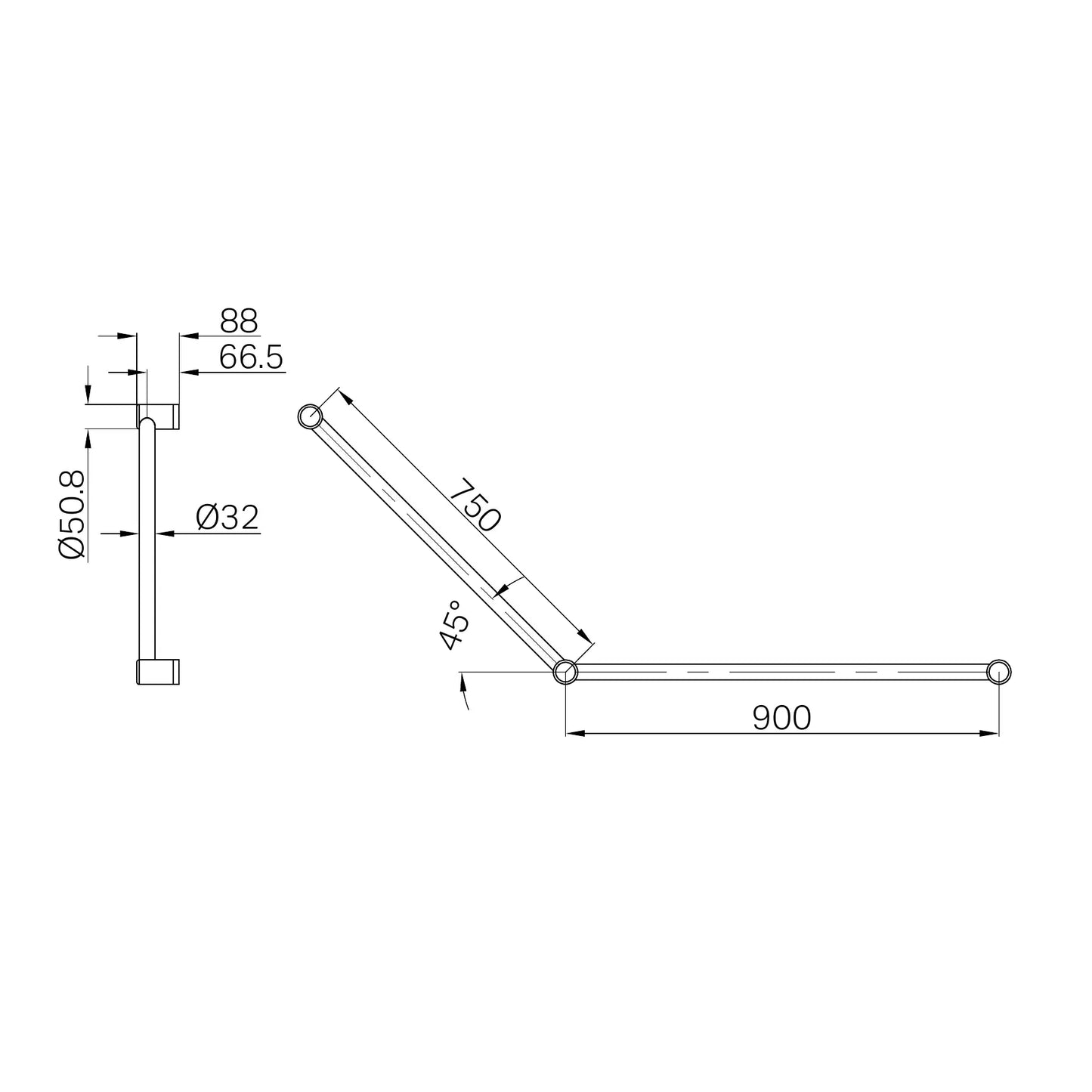 Mecca Care 32mm DDA Accessible Toilet Grab Rail Set 45 Degree 750X900mm Brushed Gold