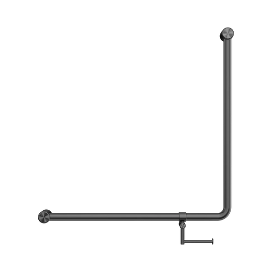 Mecca Care 32mm 90 Degree NZ4121 Accessible Toilet Grab Rail 750X750mm With Toilet Roll Holder Gun Metal