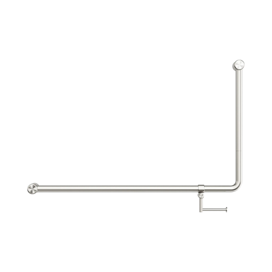 Mecca Care 32mm DDA Accessible Toilet 90 Degree Bent Tube Grab Rail 600X1000mm With Toilet Roll Holder Brushed Nickel