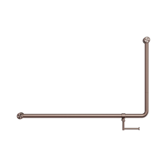 Mecca Care 32mm DDA Accessible Toilet 90 Degree Bent Tube Grab Rail 600X1000mm With Toilet Roll Holder Brushed Bronze