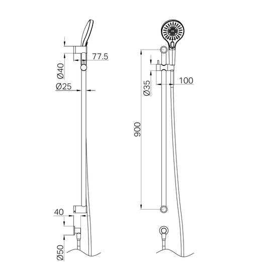 Mecca Care 25mm Grab Rail And Adjustable Shower Rail Set 900mm Brushed Bronze