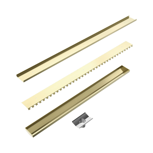 Tile Insert V Channel 900x82mm Floor Grate 50mm Outlet Brushed Gold