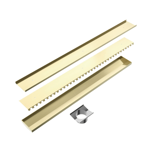 Tile Insert V Channel 800x106mm Floor Grate 90mm Outlet Brushed Gold