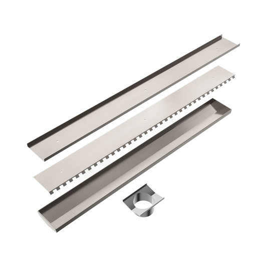 Tile Insert V Channel 800x106mm Floor Grate 90mm Outlet Brushed Nickel