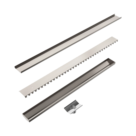 Tile Insert V Channel 800x82mm Floor Grate 50mm Outlet Brushed Nickel