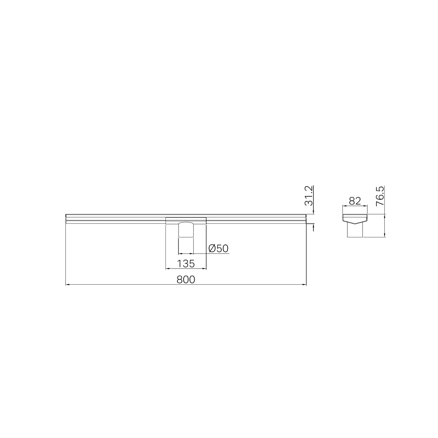 Tile Insert V Channel 800x82mm Floor Grate 50mm Outlet Matte Black