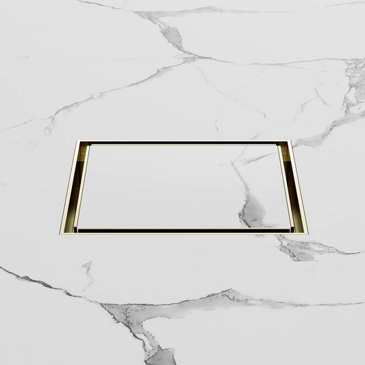 130mm Square Tile Insert Floor Waste 100mm Outlet Brushed Gold