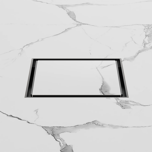 130mm Square Tile Insert Floor Waste 100mm Outlet Gun Metal