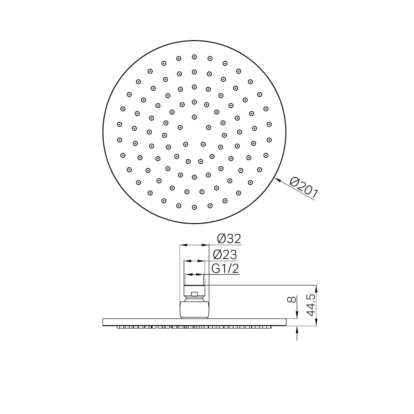 200mm Round Shower Head Matte Black