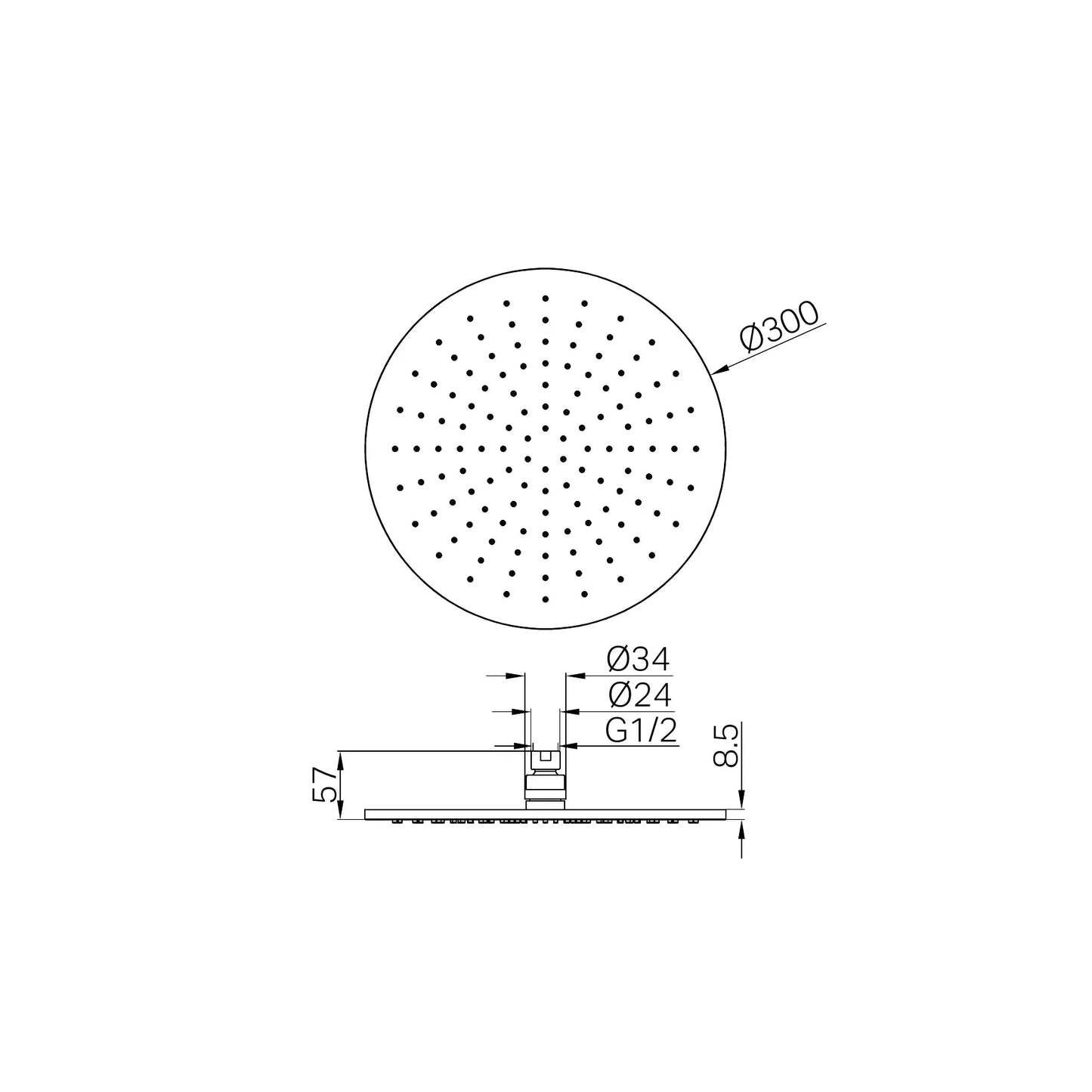 Nero 300mm Round Shower Head Brushed Gold