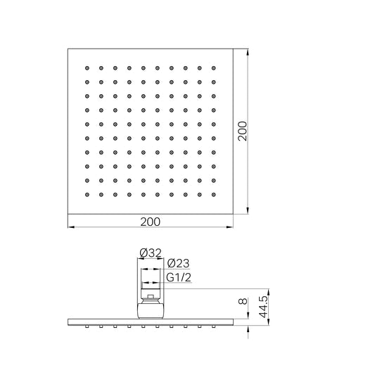 200mm Square Shower Head Chrome