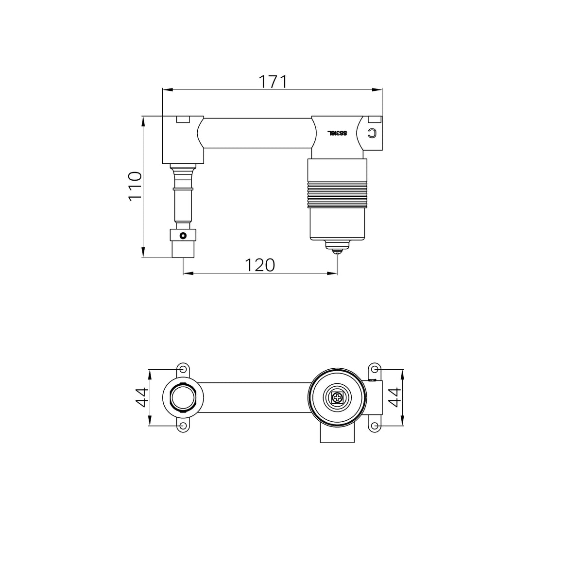 Nero SS316L Progressive Universal Wall Basin/Bath Mixer Body Only