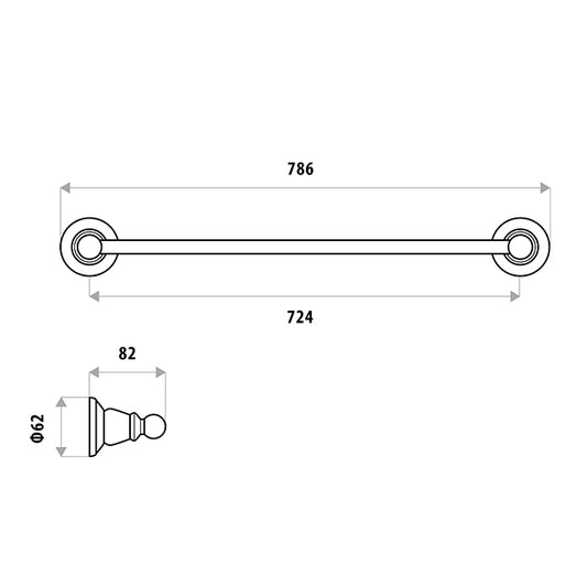 Noosa Single Towel Rail - Matte Black and Chrome
