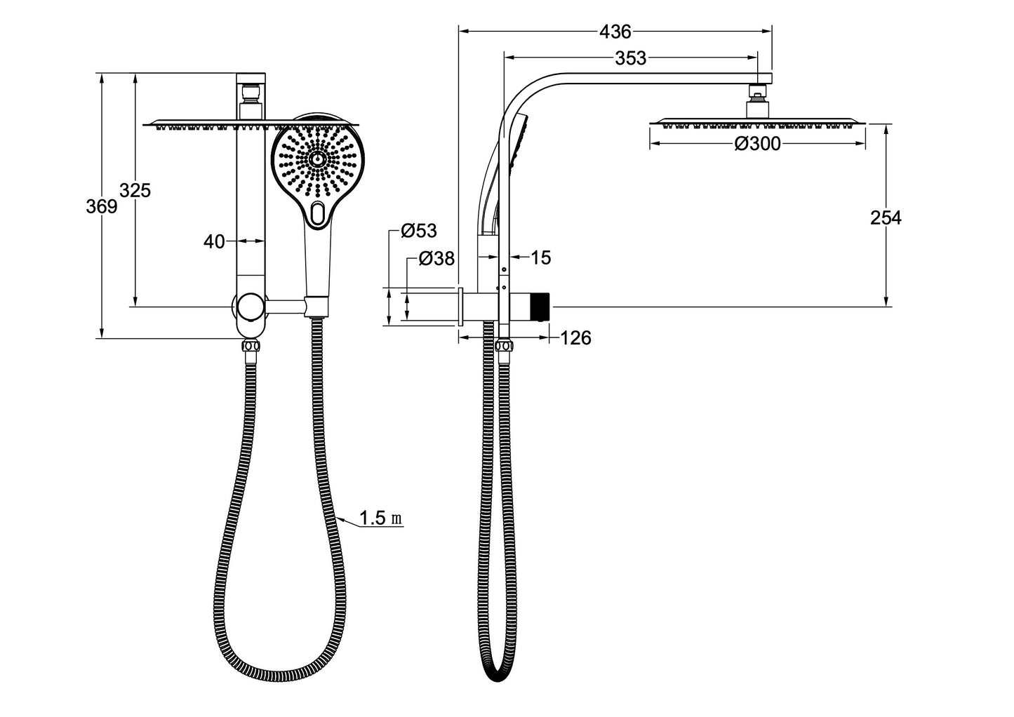 Oceanjet Short Shower Combination with 300mm Round Head - Chrome