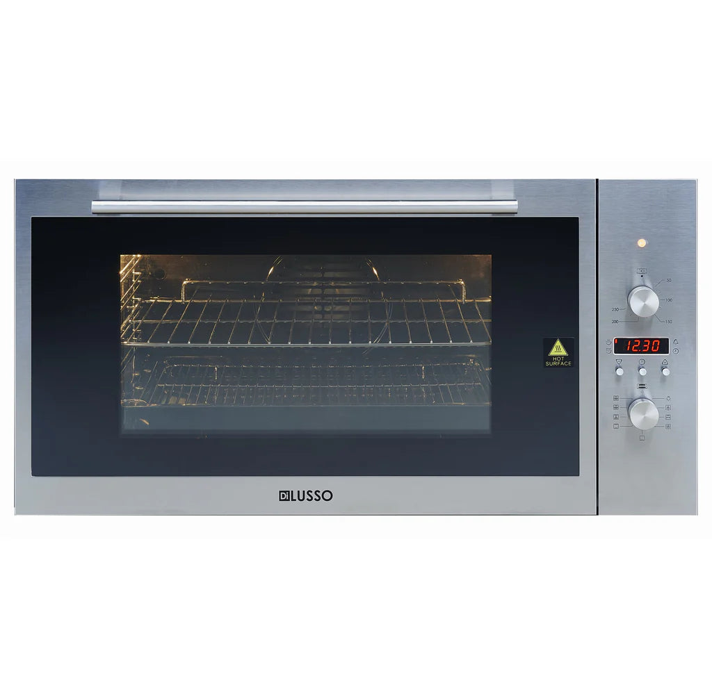 900mm Stainless Steel & Black 100L Oven - 9 Functions, Rotisserie, Triple glazed, Telescopic Rail