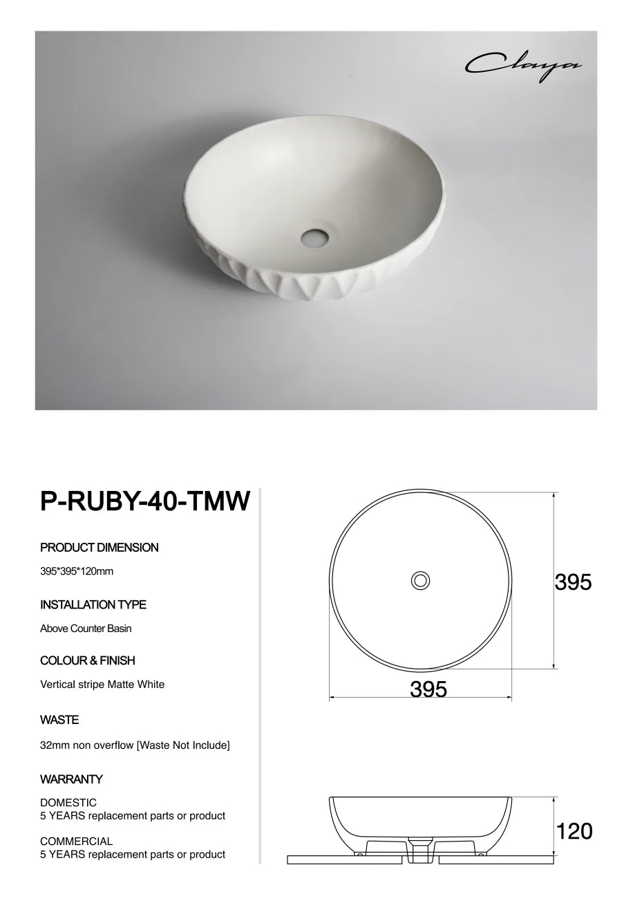 395*395*120mm Polar-Ruby-40-Texture Matt White
