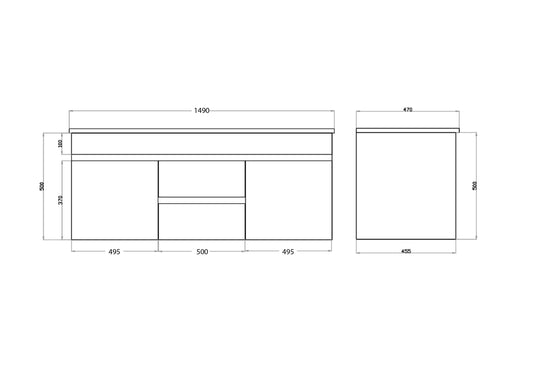 1500mm Polar Wall Hung Vanity PVC - Cabinet Only - Double Bowl - Gloss White