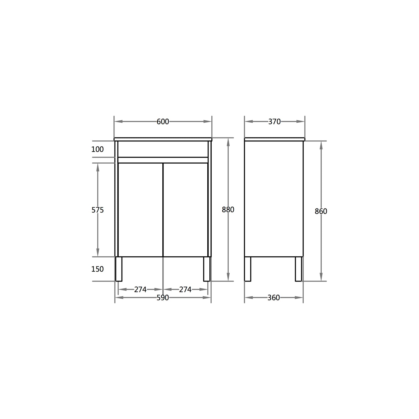 600mm Polar Slim Floor Vanity PVC - Cabinet Only - Gloss White