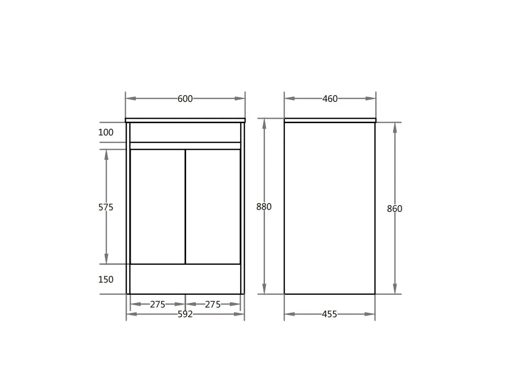 600mm Polar Floor Vanity PVC Cabinet With Kickboard Only - Gloss White