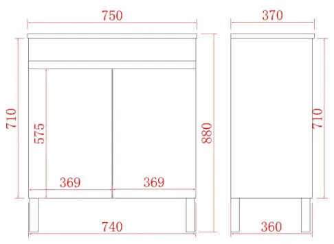 750mm Polar Slim Floor Vanity PVC - Cabinet Only - Gloss White