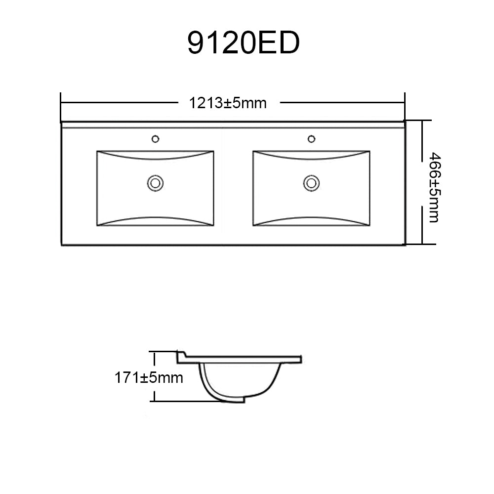 1200mm Vito Ceramic Top Double Bowl - Gloss White