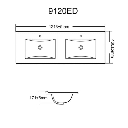 1200mm Vito Ceramic Top Double Bowl - Gloss White